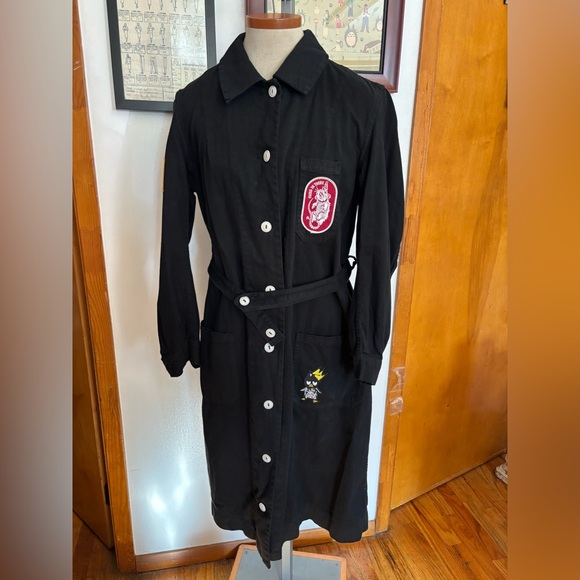 RAWSON: VINTAGE Overdyed Maxi Trench Barn Chore Coat w/Patches Sz.M (BLACK)